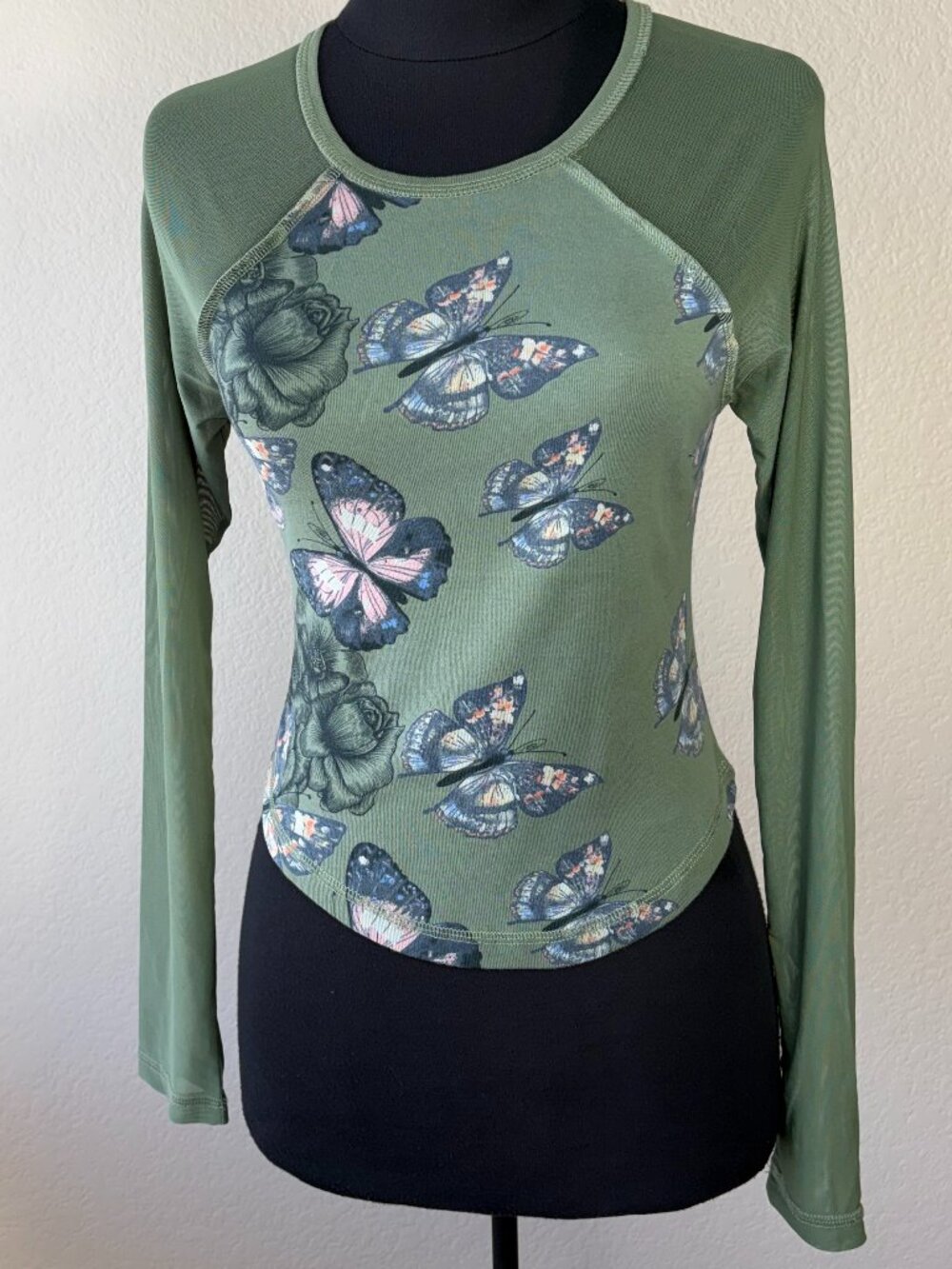 Thorn & Fable Hot Topic Butterfly Mesh Sleeve Top NWT Small Fairycore Y2K Sage